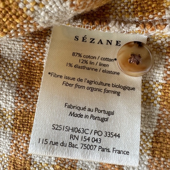SEZANE EURIELLE Shirt Ochre Ecru Gingham Checks Organic cotton + linen | Size 6 - Picture 6 of 9